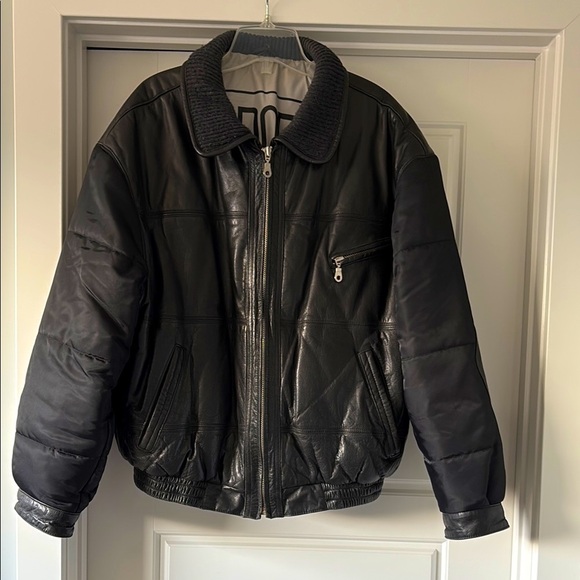 Vintage Leather Modango Sport Black Leather/Fabric Bomber Jacket size L. - Picture 3 of 16